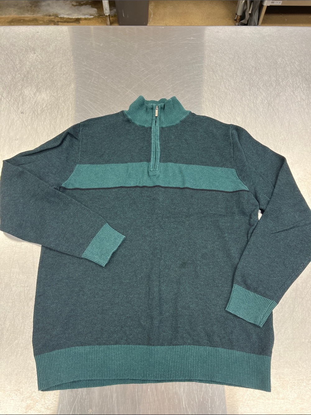 Fairlane Men's Cotton/Cashmere Teal Half-Zip Stripe Pullover Sweater